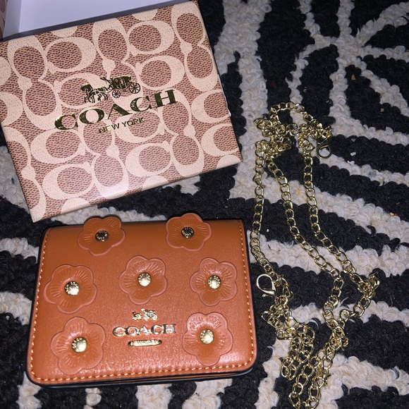 Coach Handbags - Coach Brown floral appliqué Wallet with Gold Chain